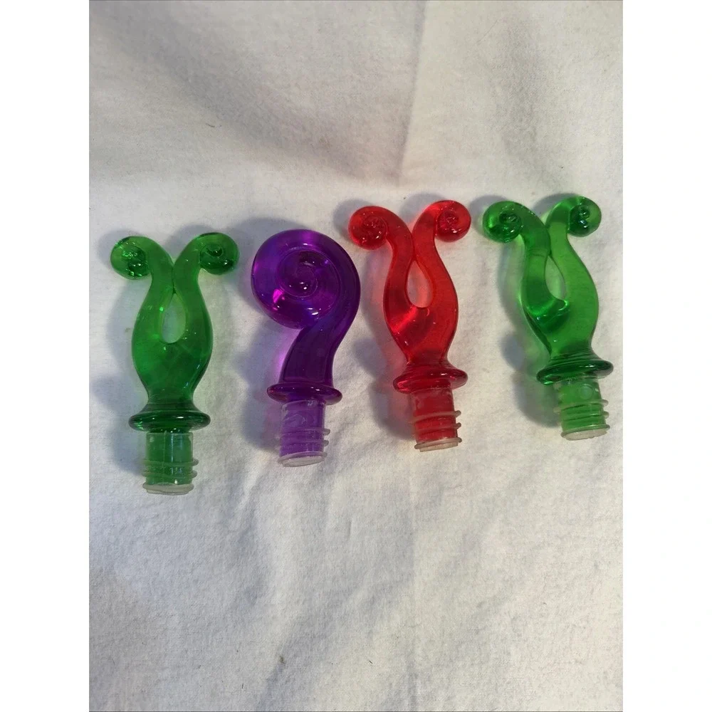 Set of 4 Vintage Acrylic Lucite Swirl Whimsical Bottle‎ Wine Liquor Stoppers